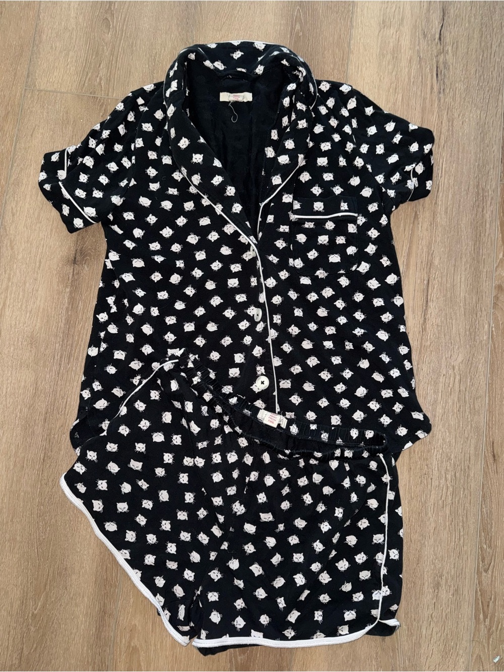 Madewell Black White Kitty Cat Print 2 Piece Pajama Set Pajamas XS